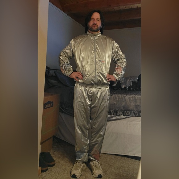 Adidas shiny nylon silver tracksuit